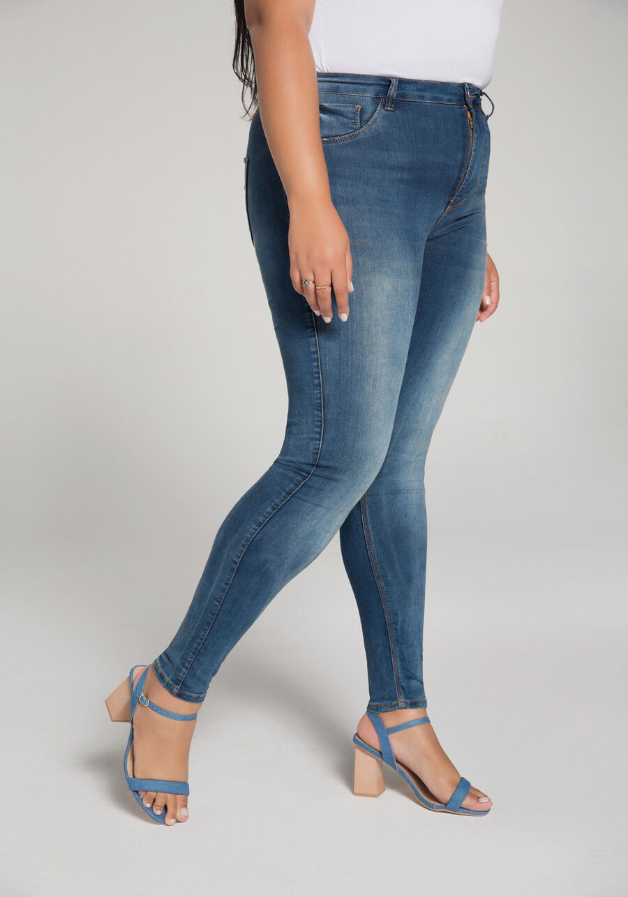 Calça Jeans Skinny Chapa Barriga Plus Size, JEANS, large.
