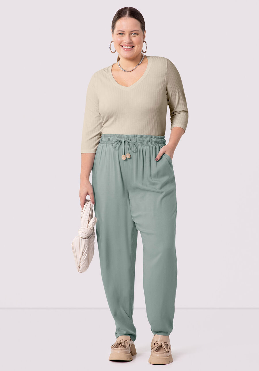Blusa Plus Size Canelada Mangas 3/4 Básica, BEGE SYSTEM. Blusa Plus Size Canelada Mangas 3/4 Básica, BEGE SYSTEM, large.