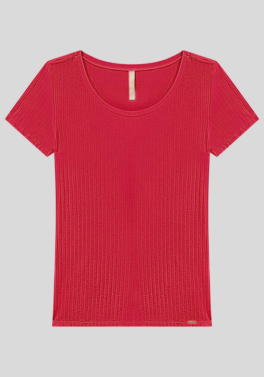 Blusa Em Malha Canelada Com Mangas Curtas E Decote Redondo, . Blusa Em Malha Canelada Com Mangas Curtas E Decote Redondo, , large.