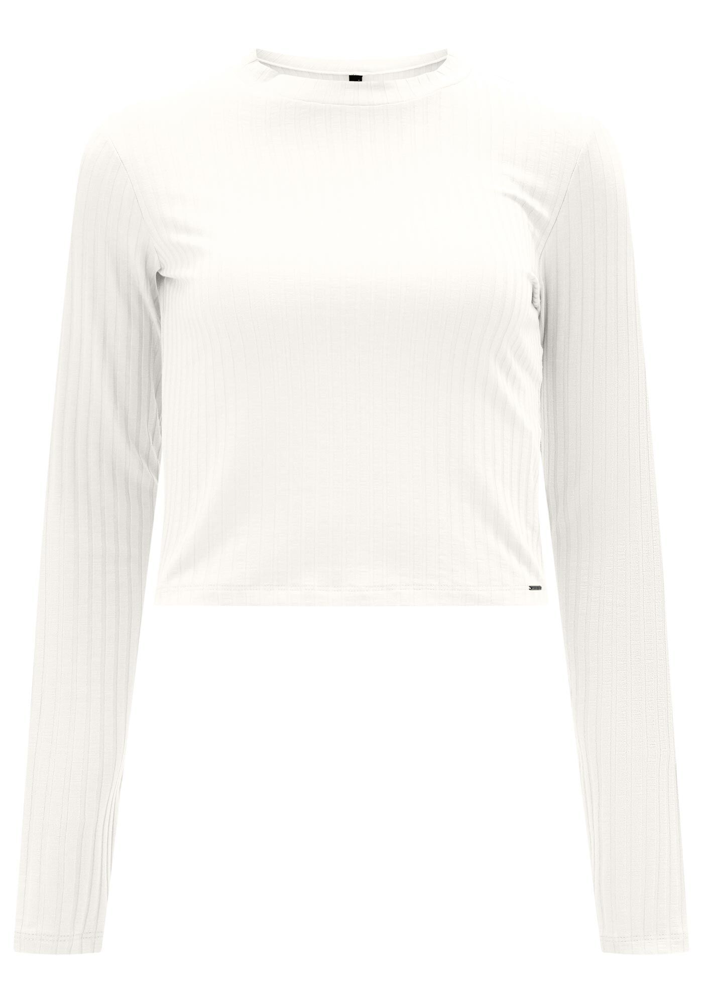 Blusa Manga Longa Canelada B&aacute;sica com Gola, BRANCO OFF WHITE, large.