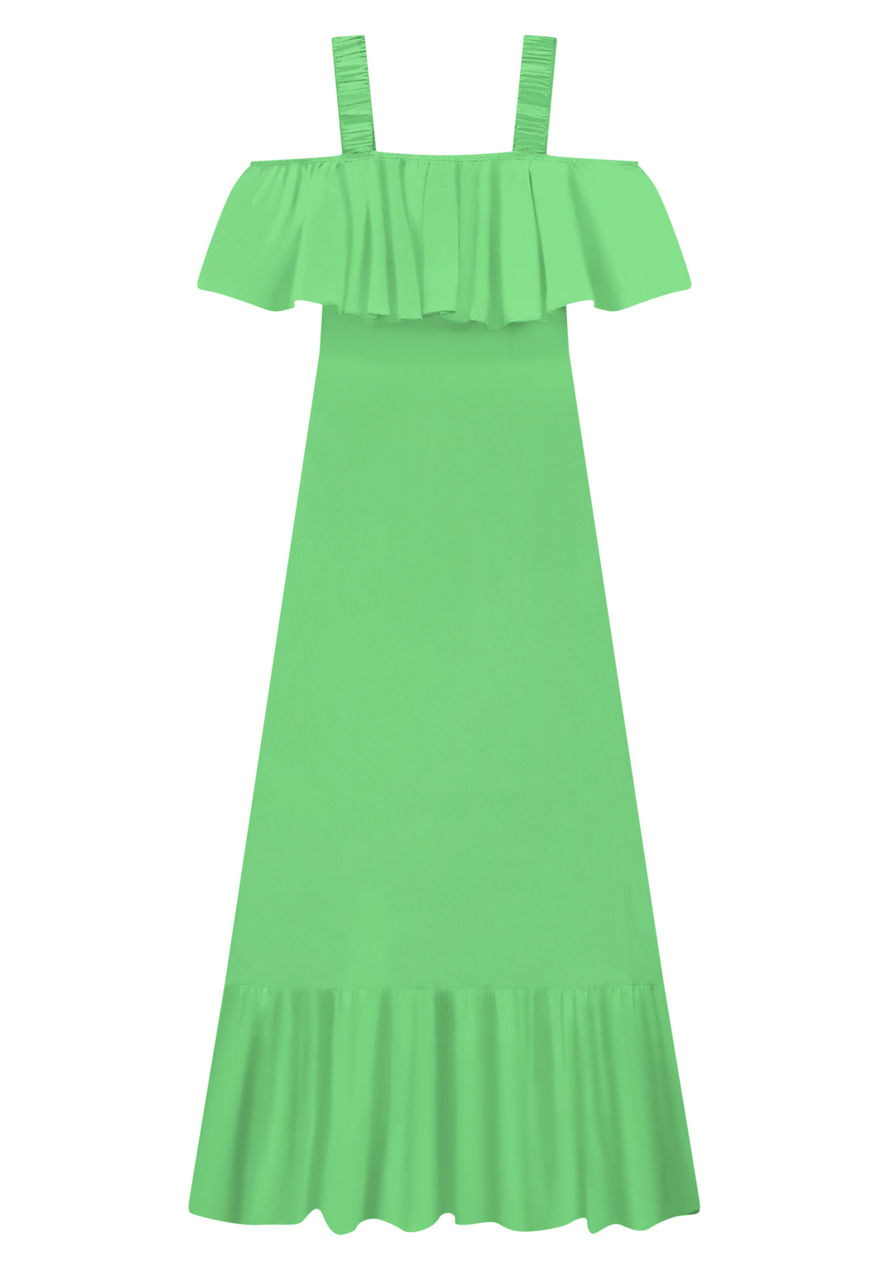 Vestido Longo em Viscose com Babado Decote, VERDE JADE, large. image number 0