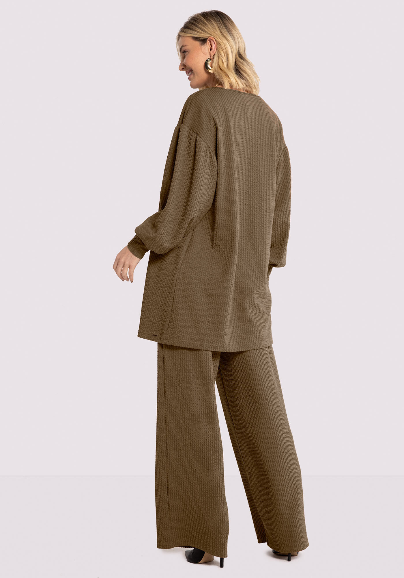 Cardigan Alongado Texturizado com Manga Bufante, , large.