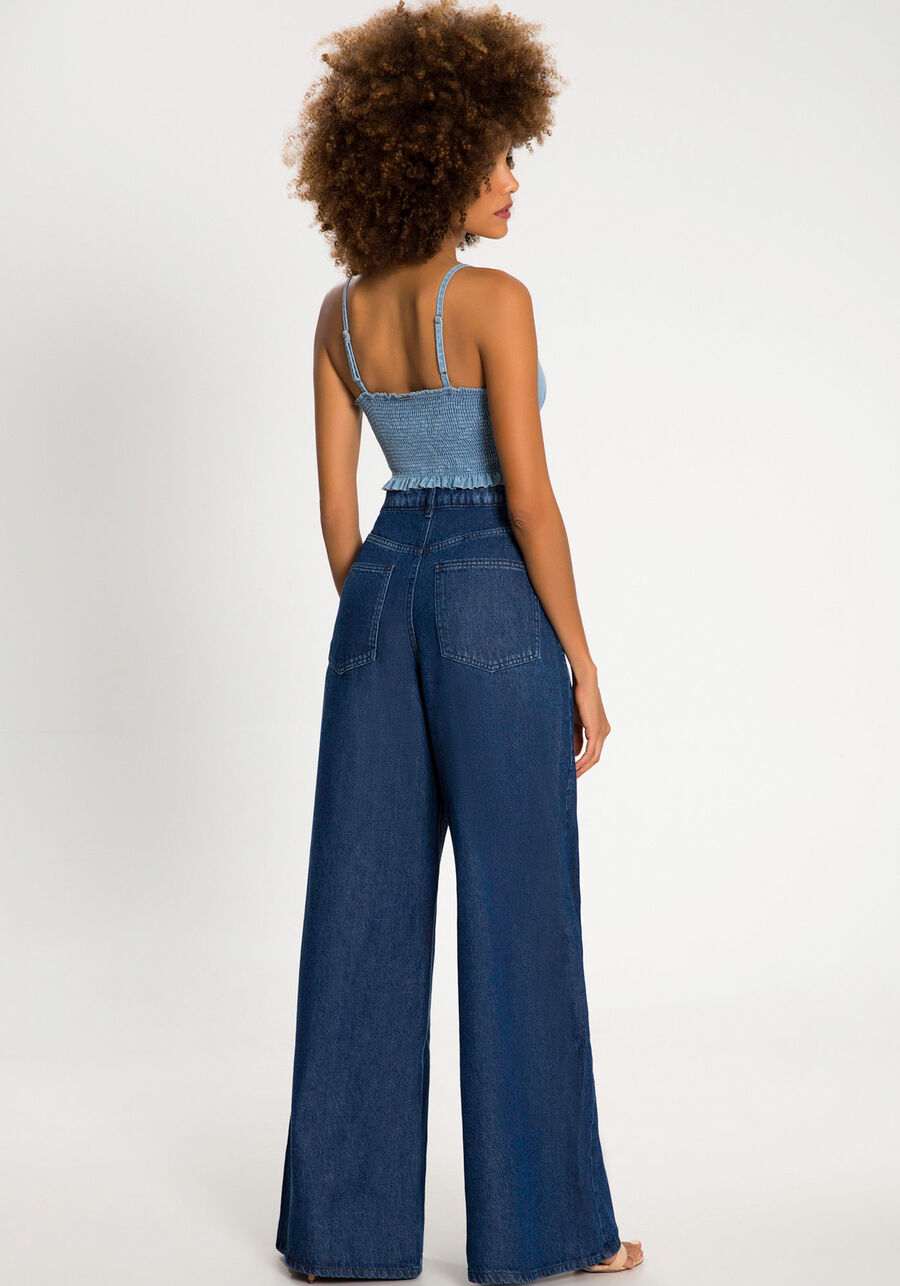 Blusa Cropped em Jeans com Latex e Bordado, , large.