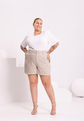 Blusa De Mangas Médias Com Gola Redonda Em Malha Texturizada, BRANCO OFF WHITE. Blusa De Mangas Médias Com Gola Redonda Em Malha Texturizada, BRANCO OFF WHITE, large.