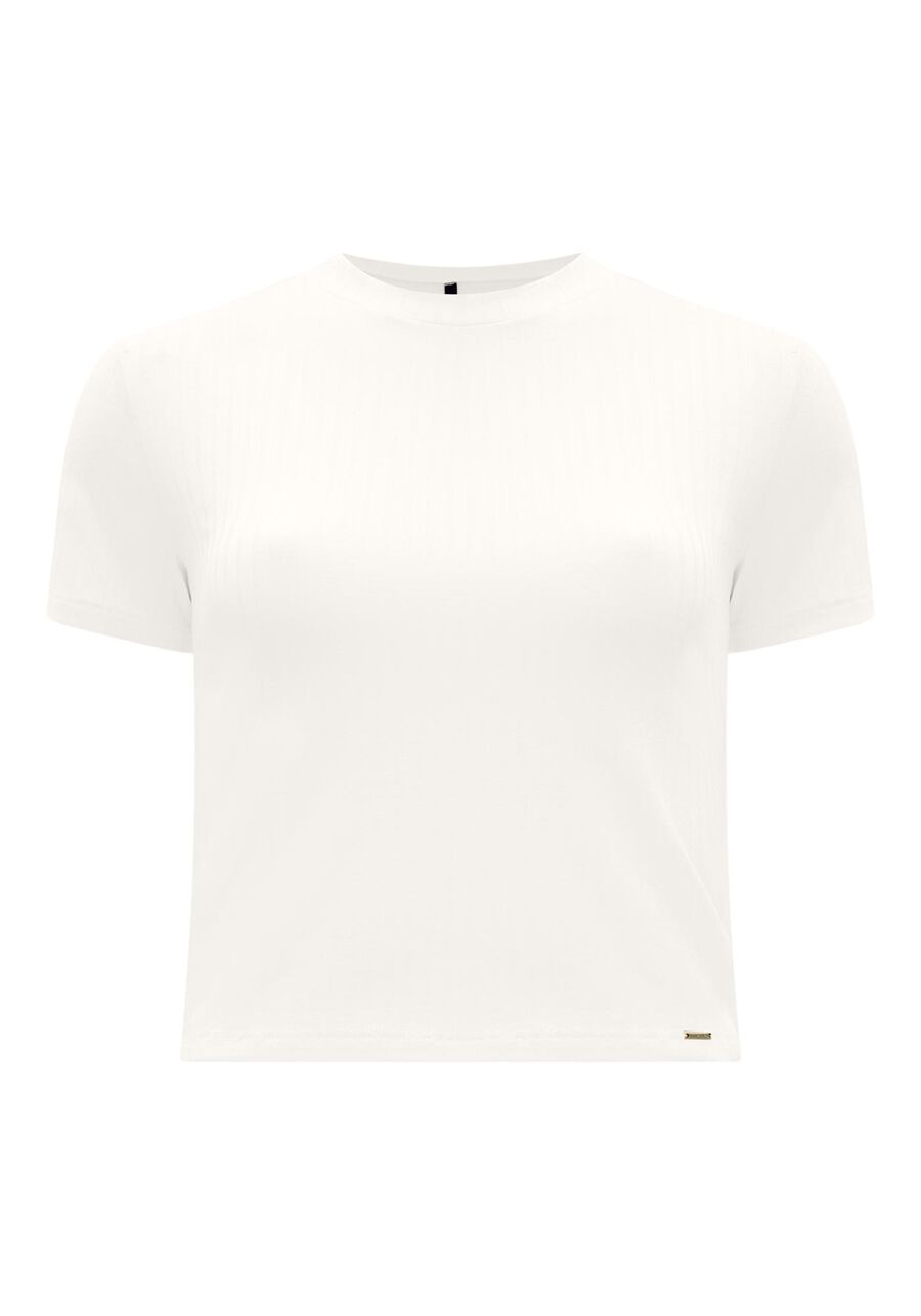 Blusa Cropped De Mangas Curtas Em Malha Canelada De Viscose, BRANCO OFF WHITE. Blusa Cropped De Mangas Curtas Em Malha Canelada De Viscose, BRANCO OFF WHITE, large.