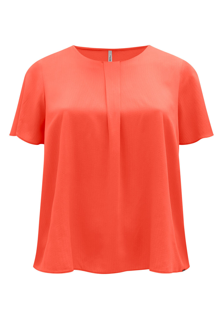 Blusa De Mangas Curtas Gola Redonda Em Viscose Responsável, VERMELHO CEREJA. Blusa De Mangas Curtas Gola Redonda Em Viscose Responsável, VERMELHO CEREJA, large.