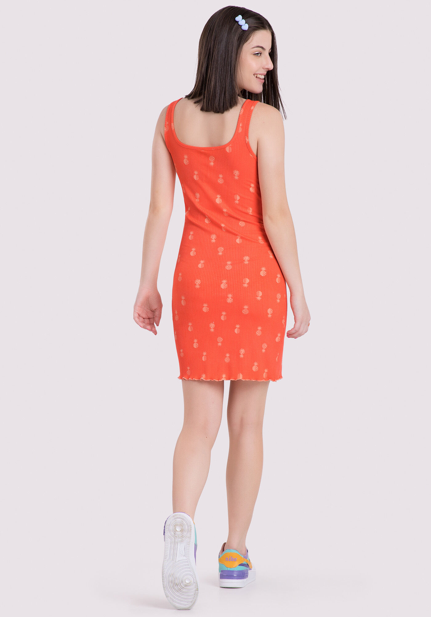 Vestido Juvenil Estampado com Decote Quadrado, ABACACHIC SALMAO, large.