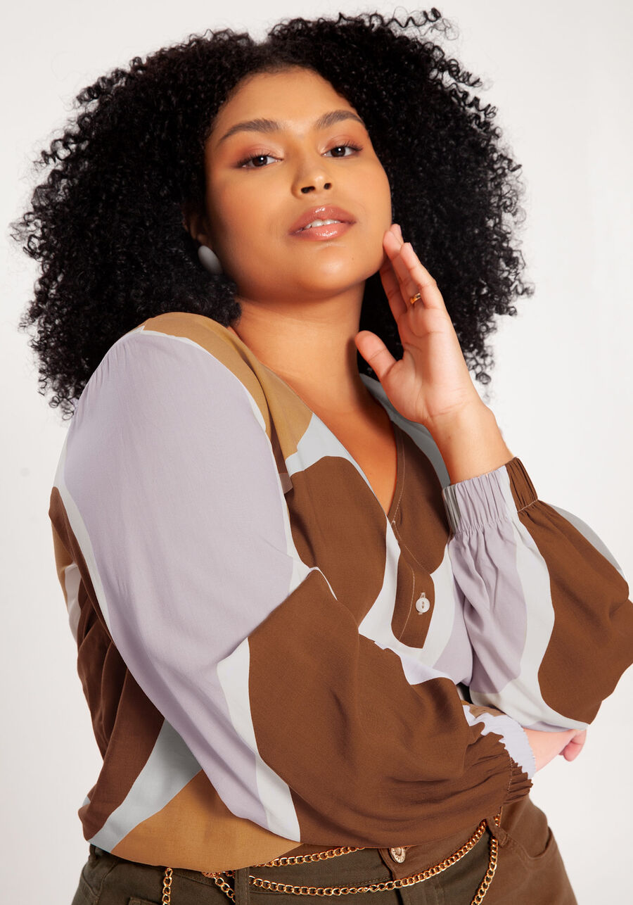 Camisa Manga Longa Plus Size em Viscose Estampada, . Camisa Manga Longa Plus Size em Viscose Estampada, , large.