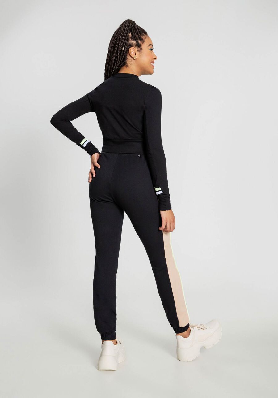 Calça Jogging em Molecotton com Tiras, PRETO REATIVO. Calça Jogging em Molecotton com Tiras, PRETO REATIVO, large.