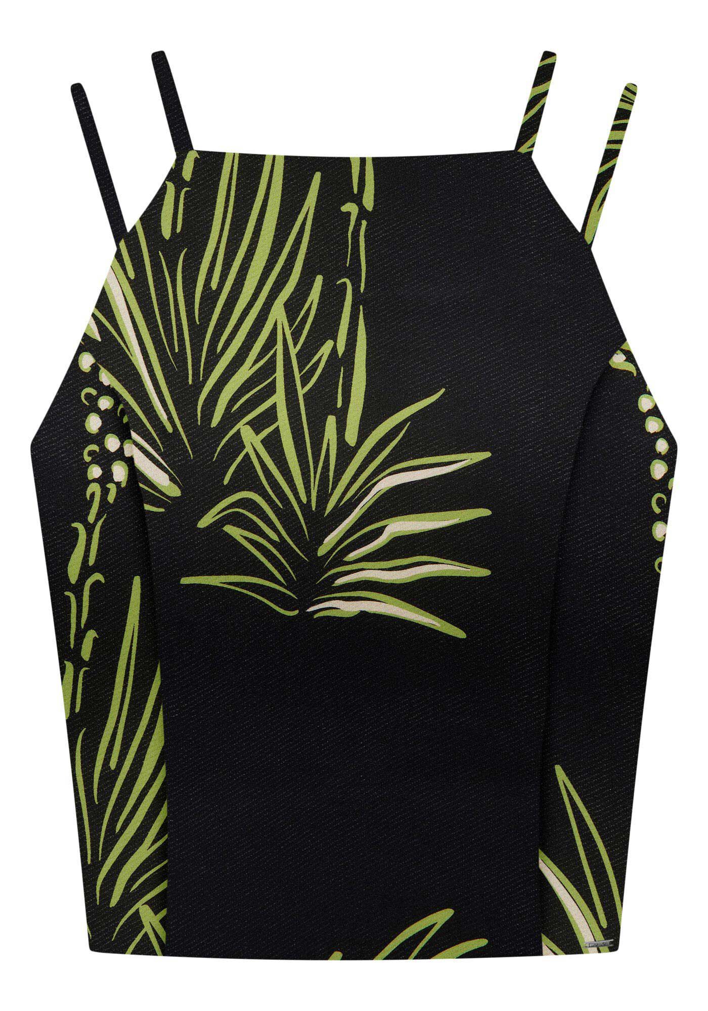 Blusa Cropped em Viscose Estampada com Detalhe Al&ccedil;as, , large.