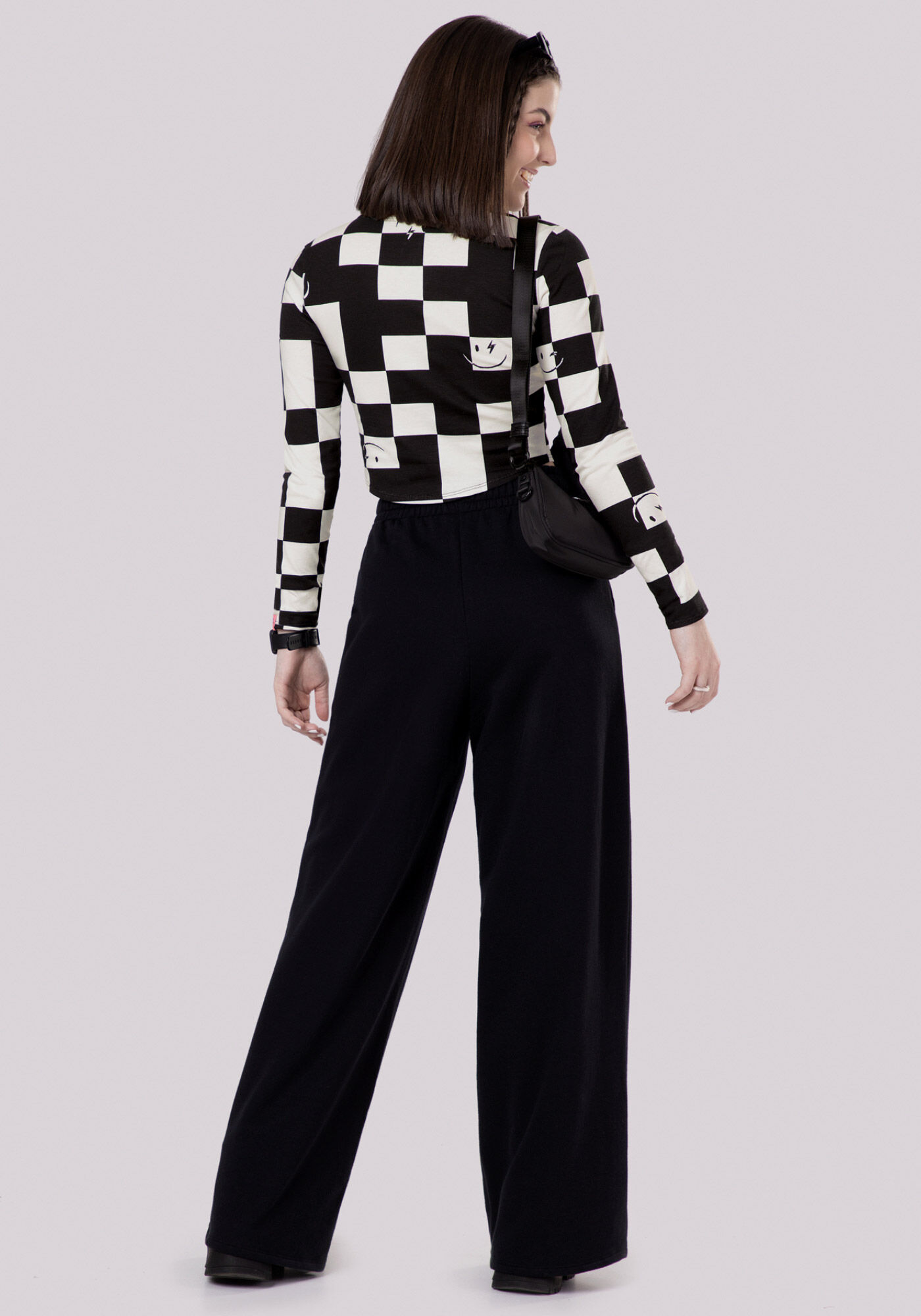 Blusa Manga Longa Juvenil com Estampa Grid, FUNNY GRID PRETO, large.