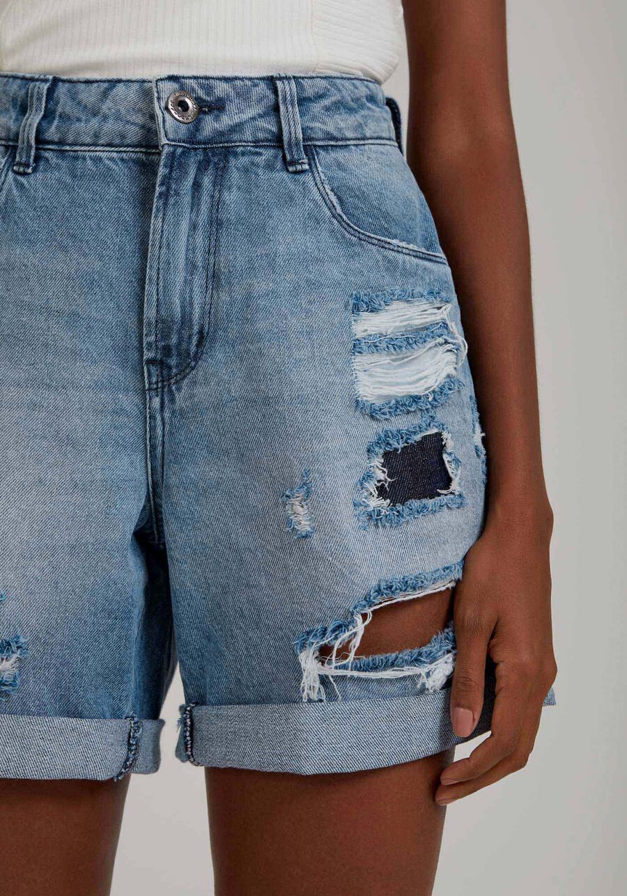 Shorts Jeans Boyfriend com Rasgados, , large.