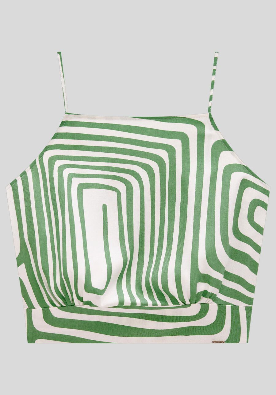 Blusa Cropped Estampada em Viscose com Lastex, CONTORNOS VERDE. Blusa Cropped Estampada em Viscose com Lastex, CONTORNOS VERDE, large.