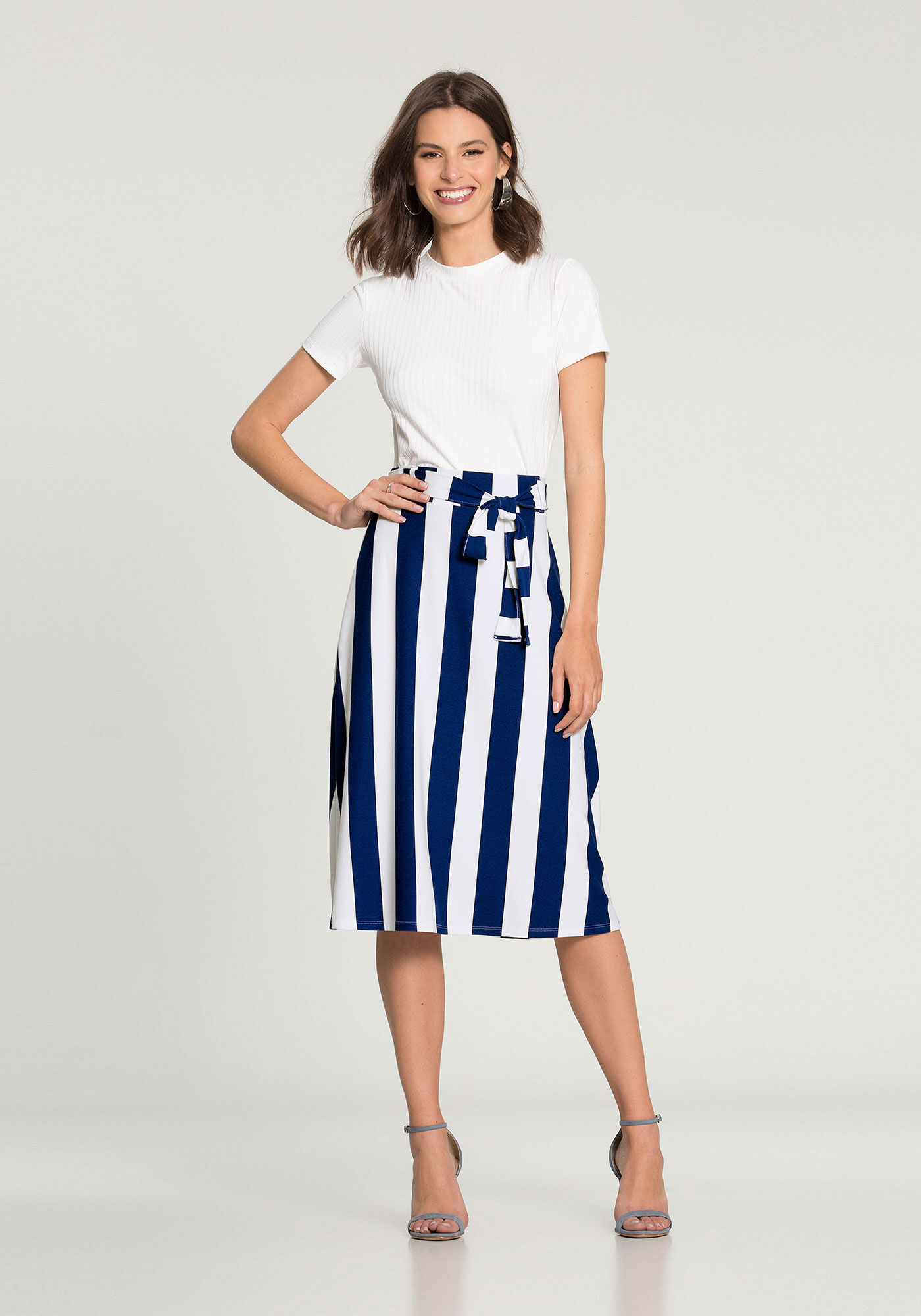 Saia Midi com Cinto Malha Crepe