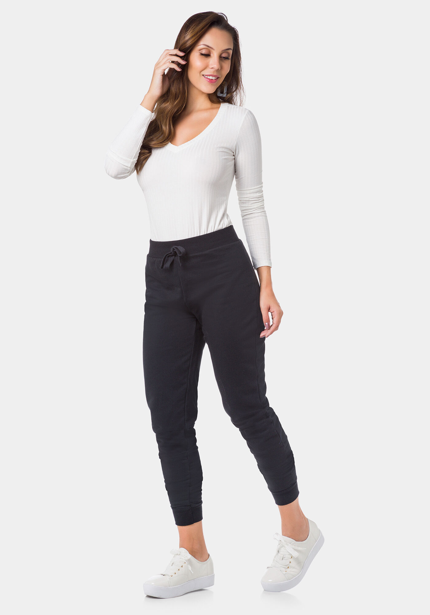 Cal&ccedil;a Jogging Com Cadar&ccedil;o Em Malha De Moletom Felpado, , large.