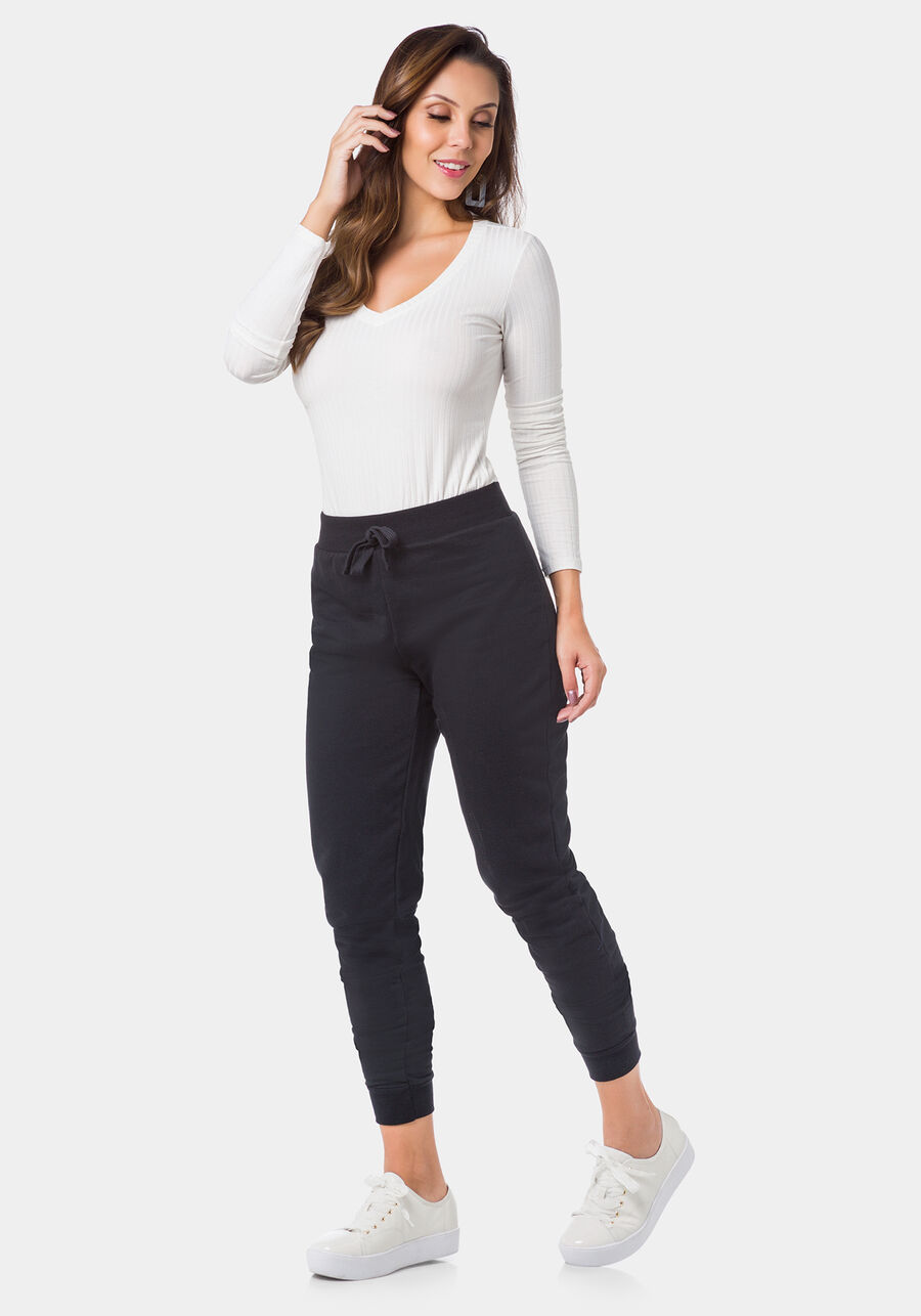 Calça Jogging Com Cadarço Em Malha De Moletom Felpado, . Calça Jogging Com Cadarço Em Malha De Moletom Felpado, , large.