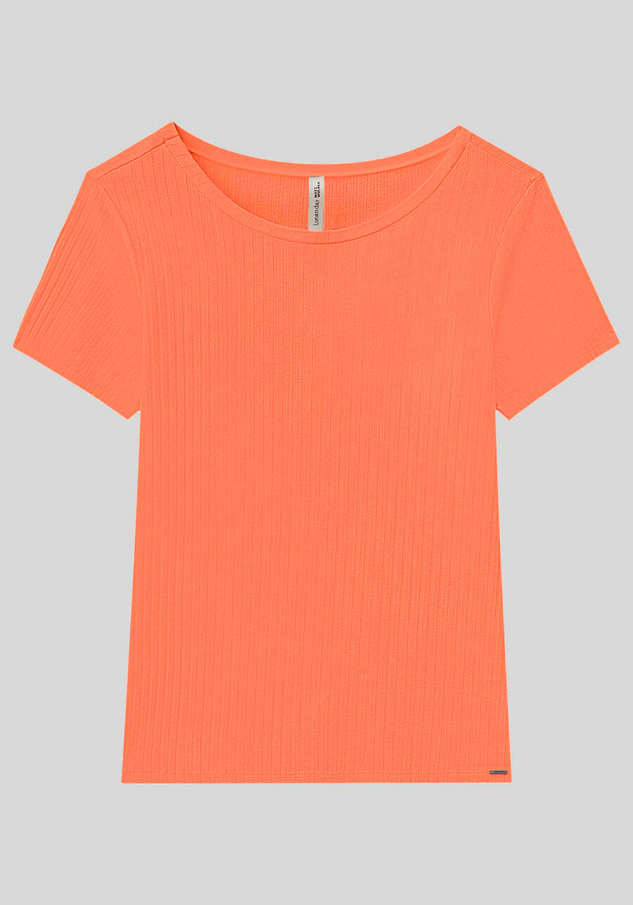 Blusa De Mangas Curtas Em Malha Canelada De Viscose, SALMAO CAMELIA. Blusa De Mangas Curtas Em Malha Canelada De Viscose, SALMAO CAMELIA, large.
