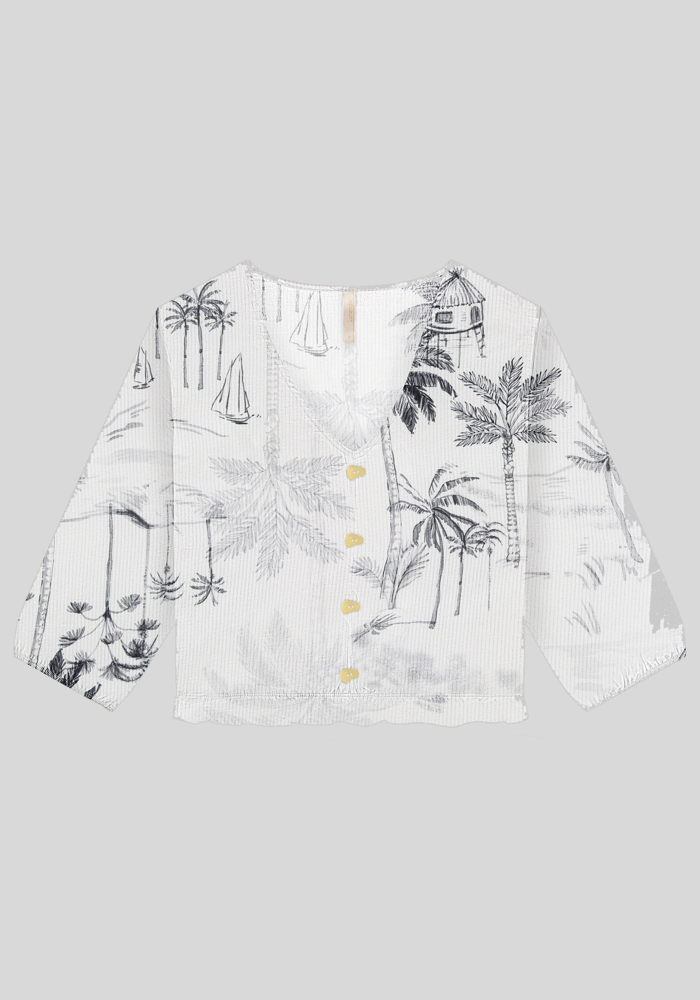 Blusa Cropped Estampada em Viscose com El&aacute;stico, , large.