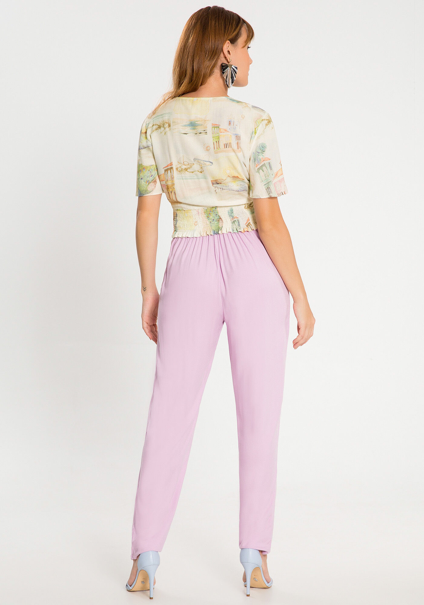 Blusa Estampada em Viscose com El&aacute;stico, , large.