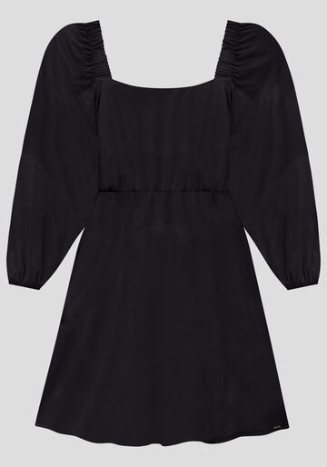 Vestido Plus Size Viscose com Mangas Bufantes, PRETO REATIVO. Vestido Plus Size Viscose com Mangas Bufantes, PRETO REATIVO, large.