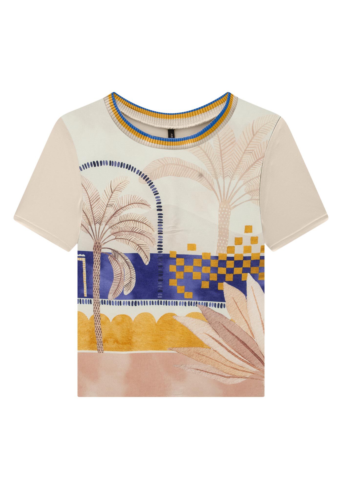 Blusa Estampada em Malha e Tecido com Retil&iacute;nea, , large.
