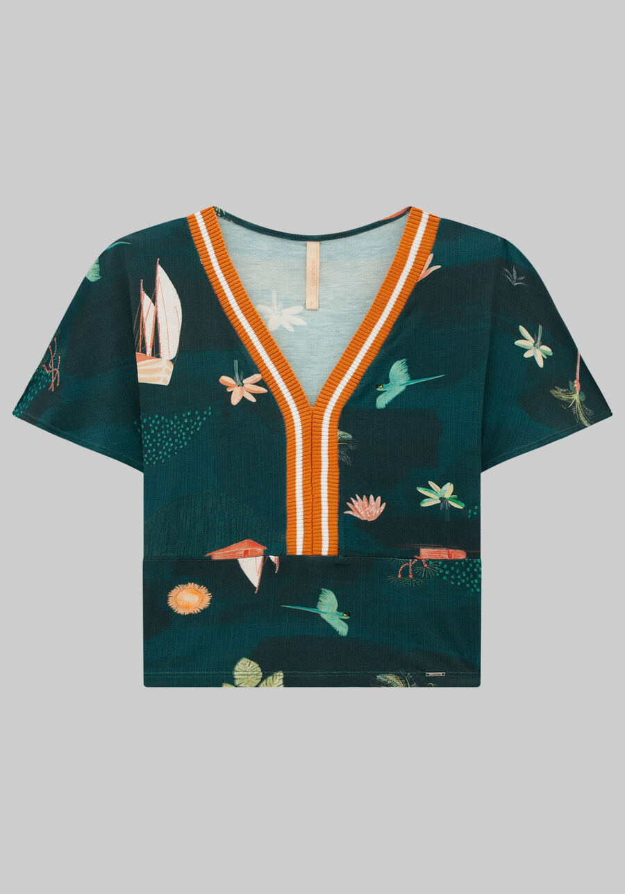 Blusa Cropped Estampada com Retilínea Decote, . Blusa Cropped Estampada com Retilínea Decote, , large.