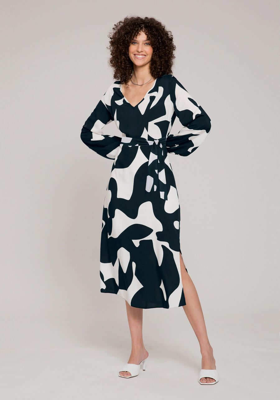 Vestido Midi Estampado em Viscose com Cinto, FLUIDEZ VERDE E. Vestido Midi Estampado em Viscose com Cinto, FLUIDEZ VERDE E, large.