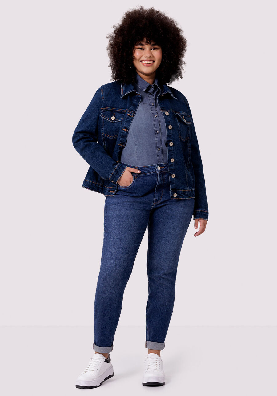 Jaqueta Jeans Plus Size com Elasticidade, JEANS, large.