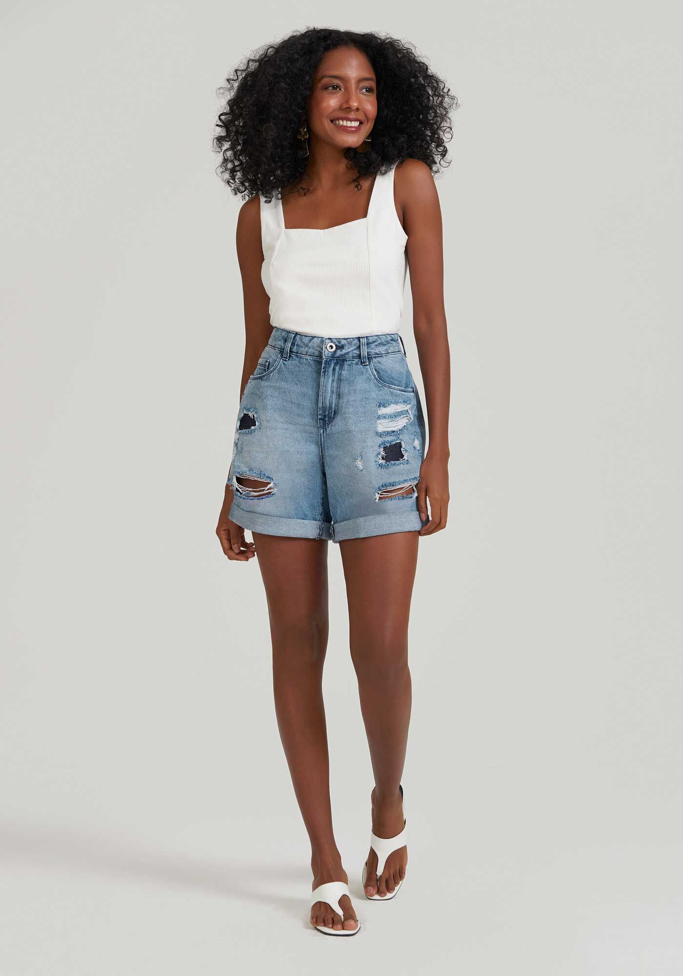 Short sales jeans cinza