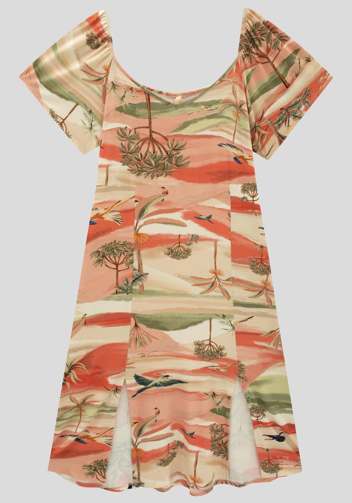 Vestido Midi Plus Size Estampado com Fendas, PARAISO SALMAO, large.