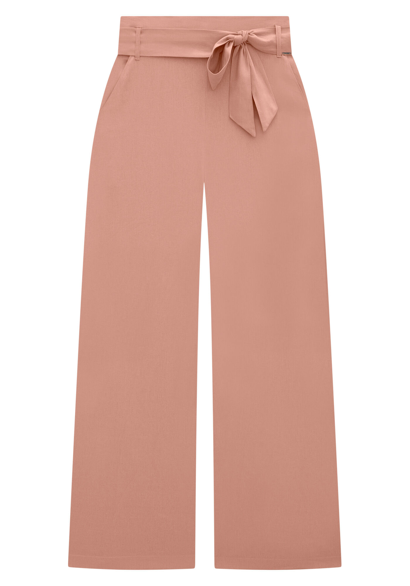 Cal&ccedil;a Wide Leg Plus Size em Tecido Linho com Cinto, ROSA LAVANDER, large.