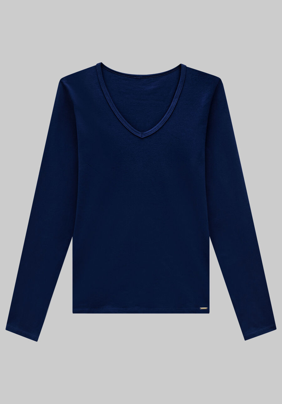 Blusa Manga Longa Básica em Malha com Decote V, . Blusa Manga Longa Básica em Malha com Decote V, , large.