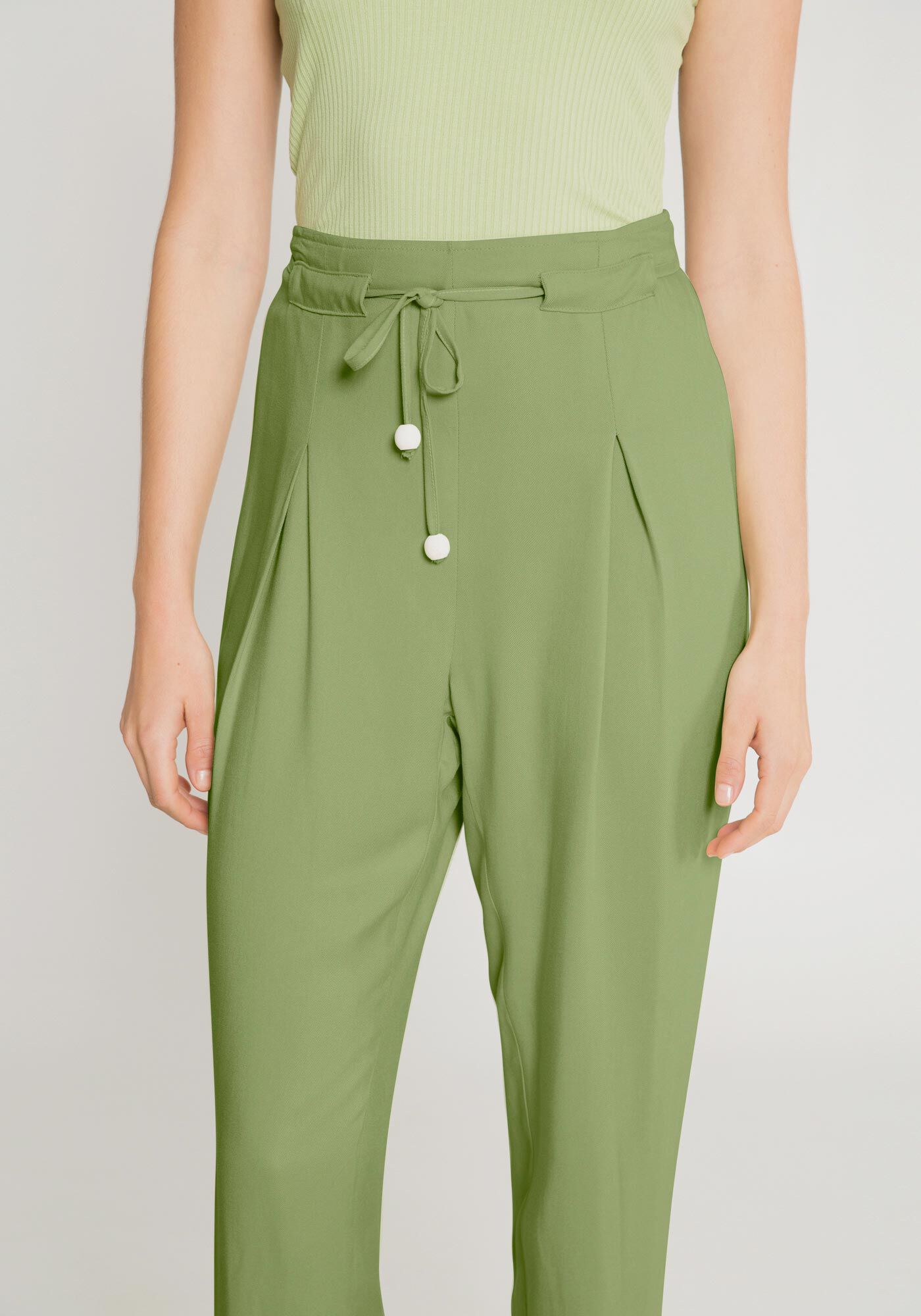 Cal&ccedil;a em Viscose com Pregas e Cinto, VERDE IOIO, large.