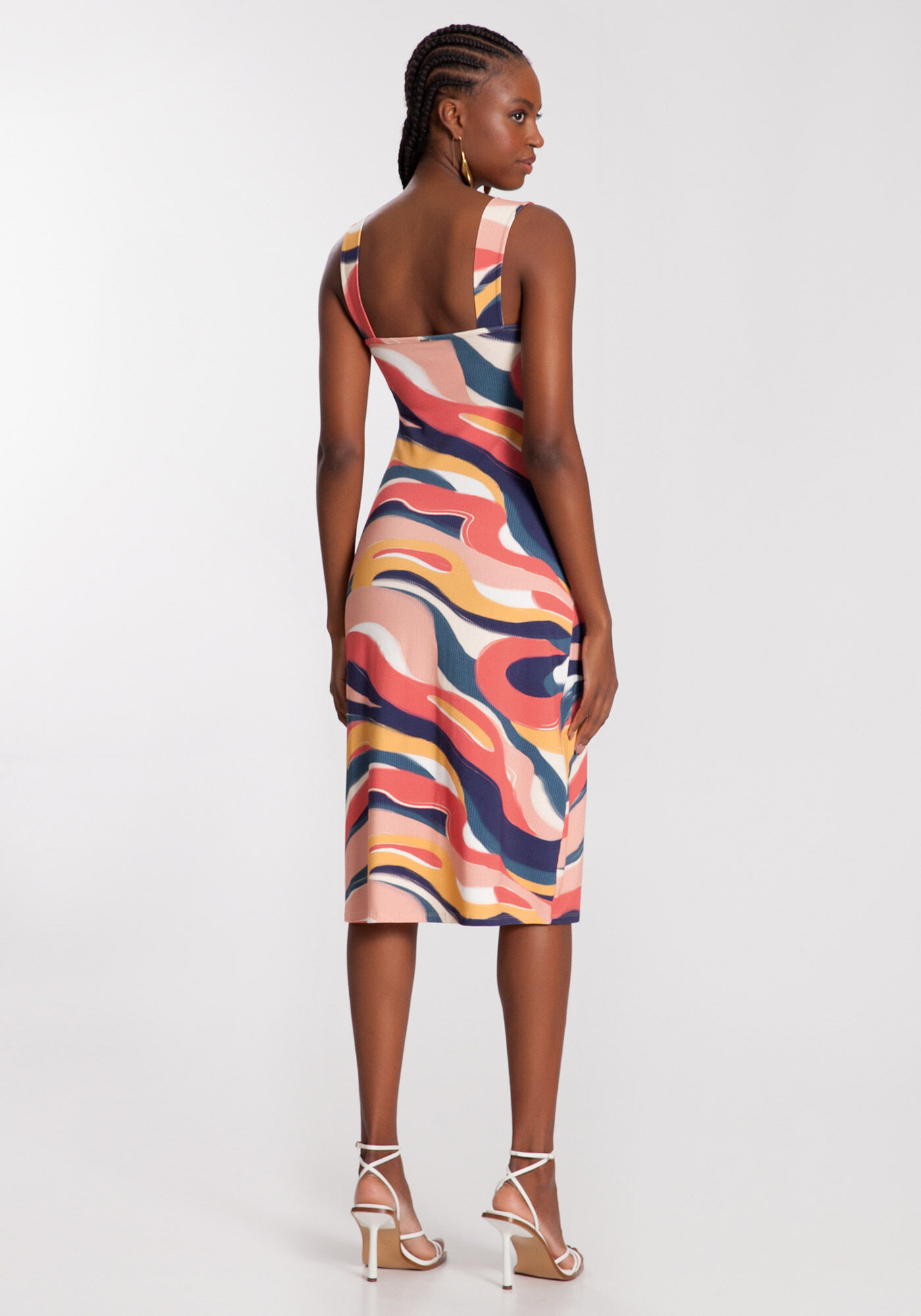 Vestido Midi em Malha Crepe Estampado Lunender