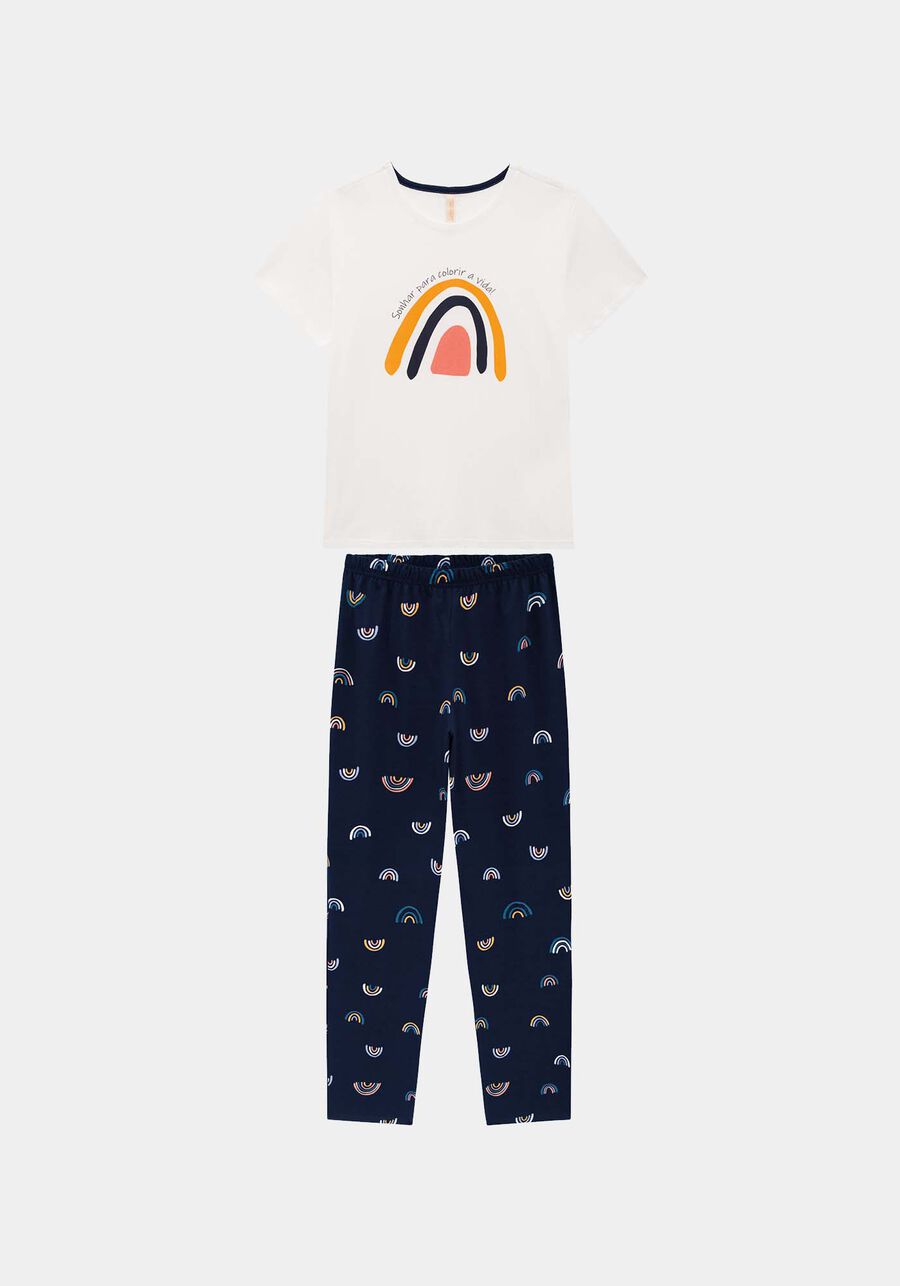 Pijama Blusa e Calça em Malha Estampado, ARCO IRIS MARINHO, large.