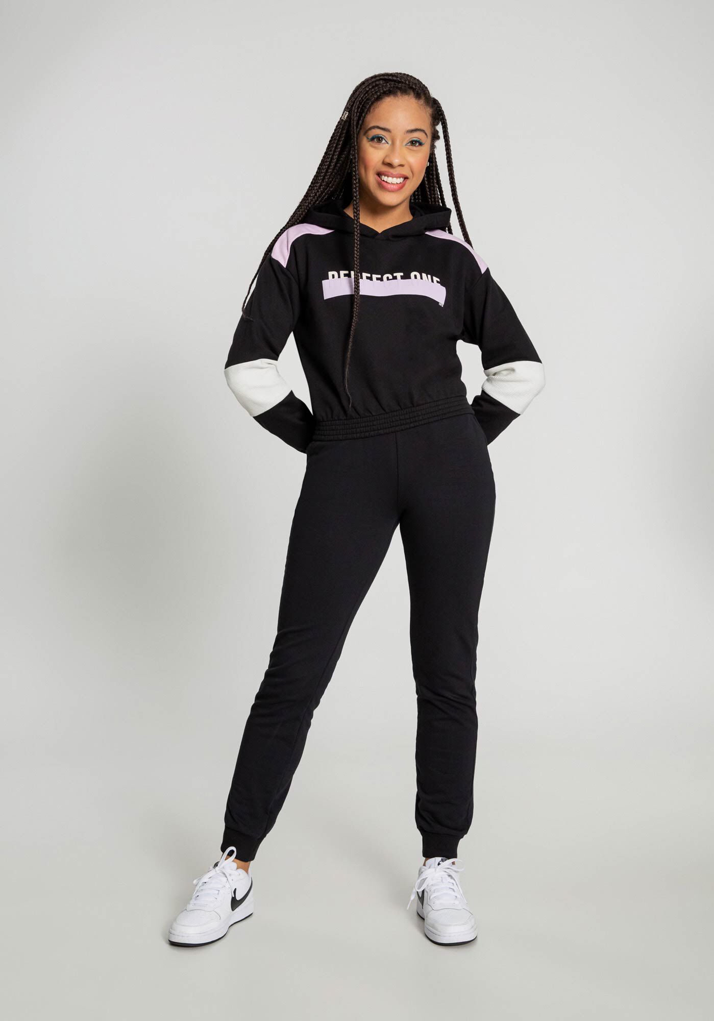 Blus&atilde;o Cropped com Capuz em Moletom Juvenil, PRETO REATIVO, large.