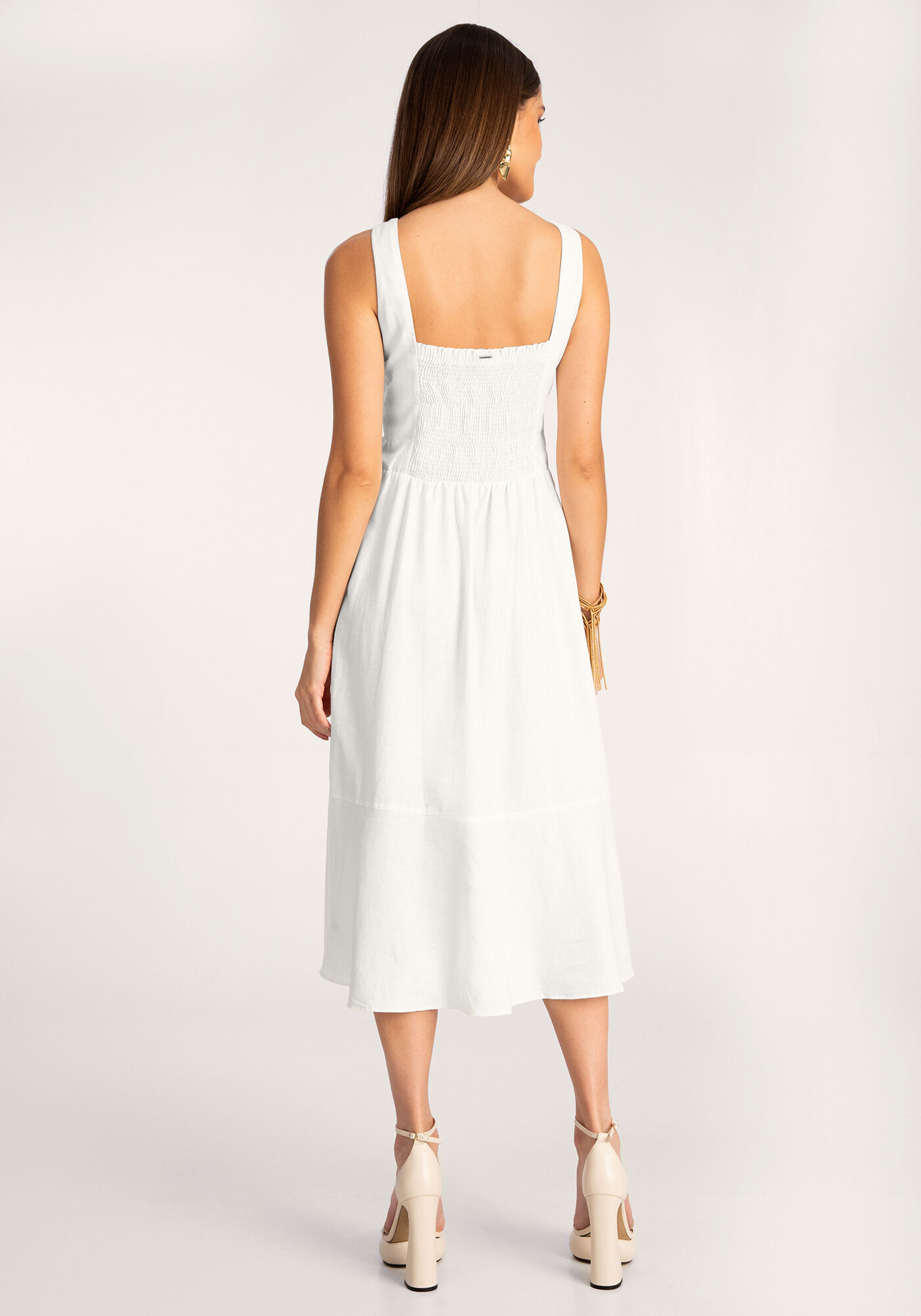 Vestido midi linho branco outlet