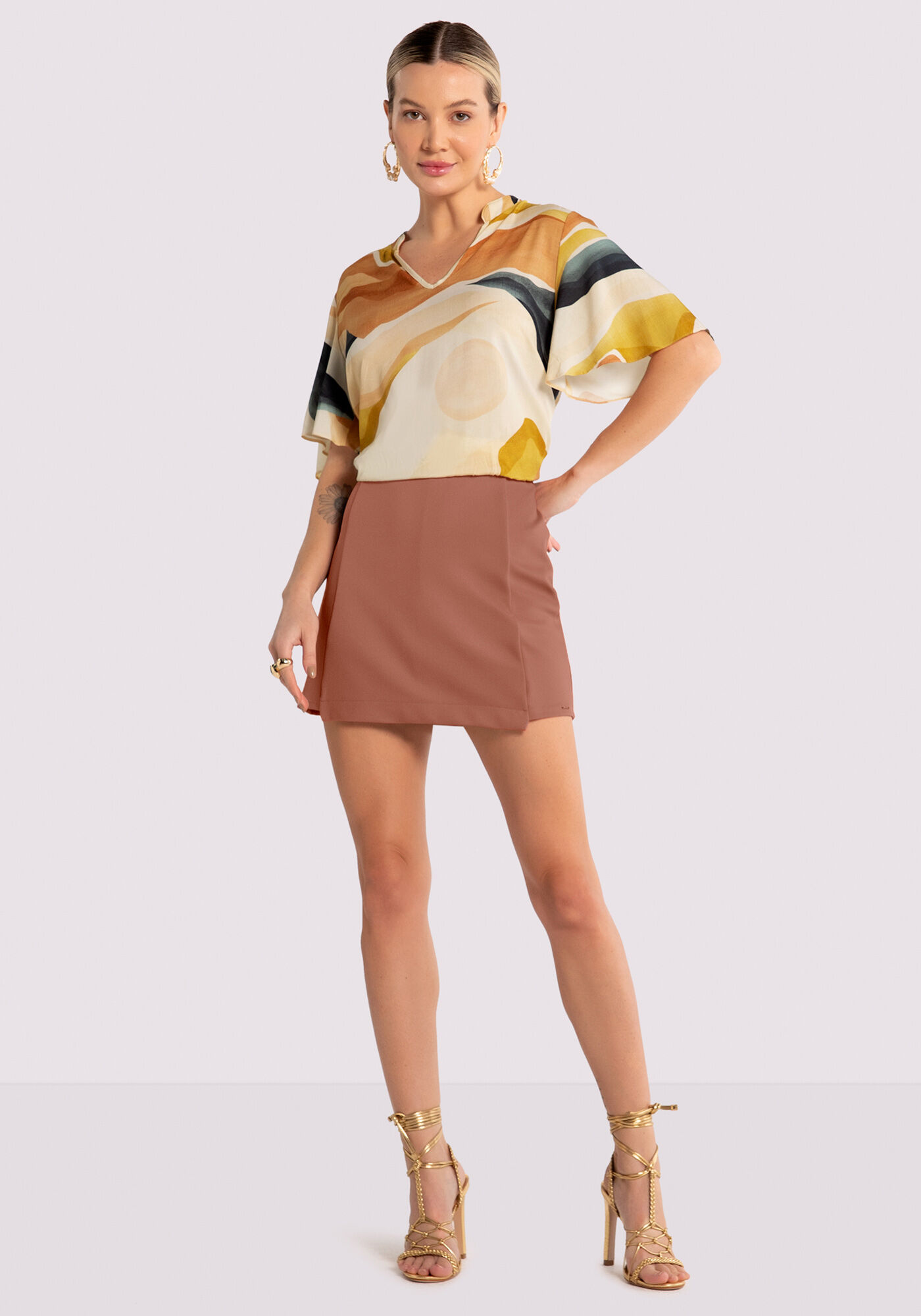 Blusa Estampada em Viscose com Manga Flare, , large.