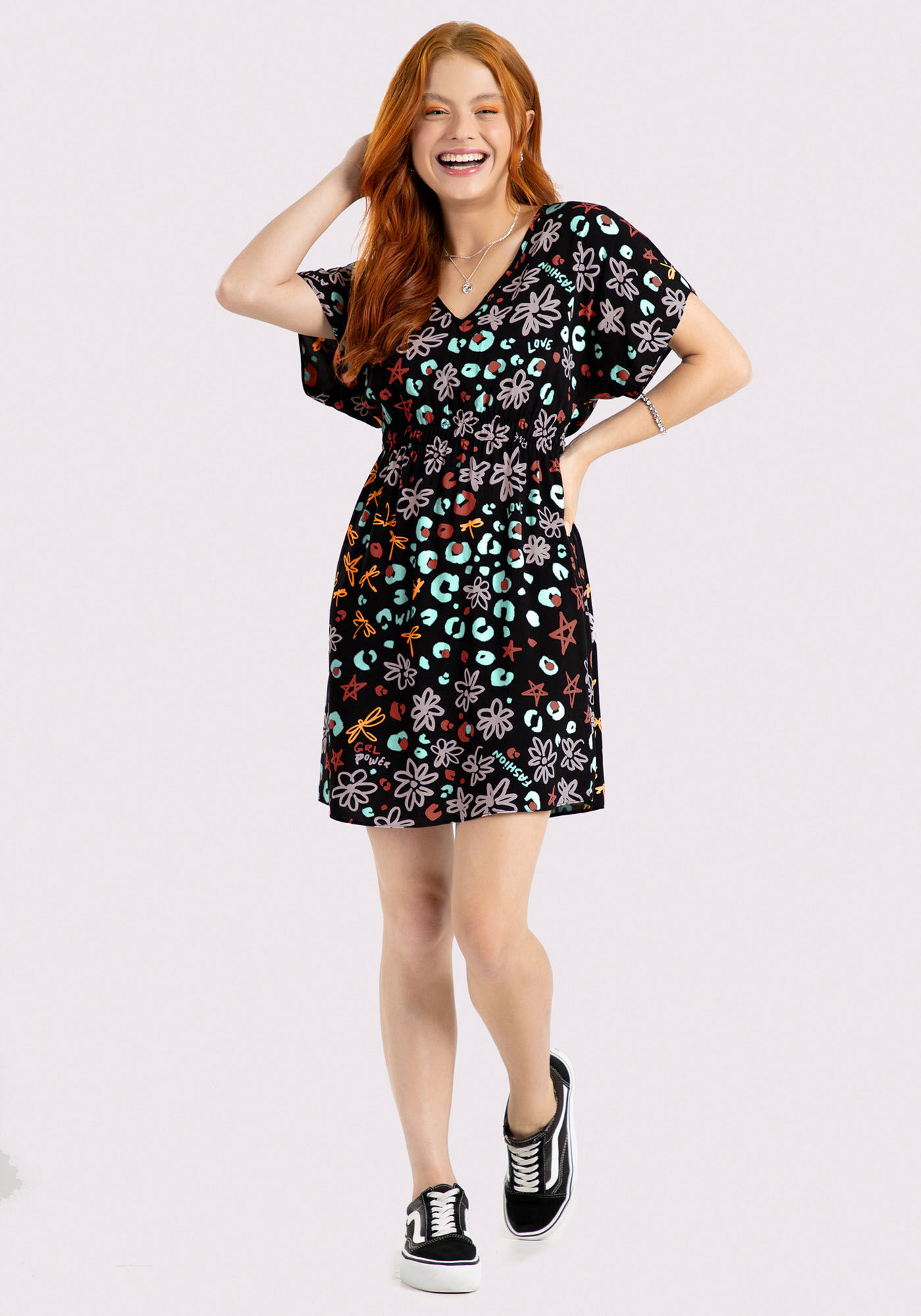 Vestido de viscose estampado outlet curto