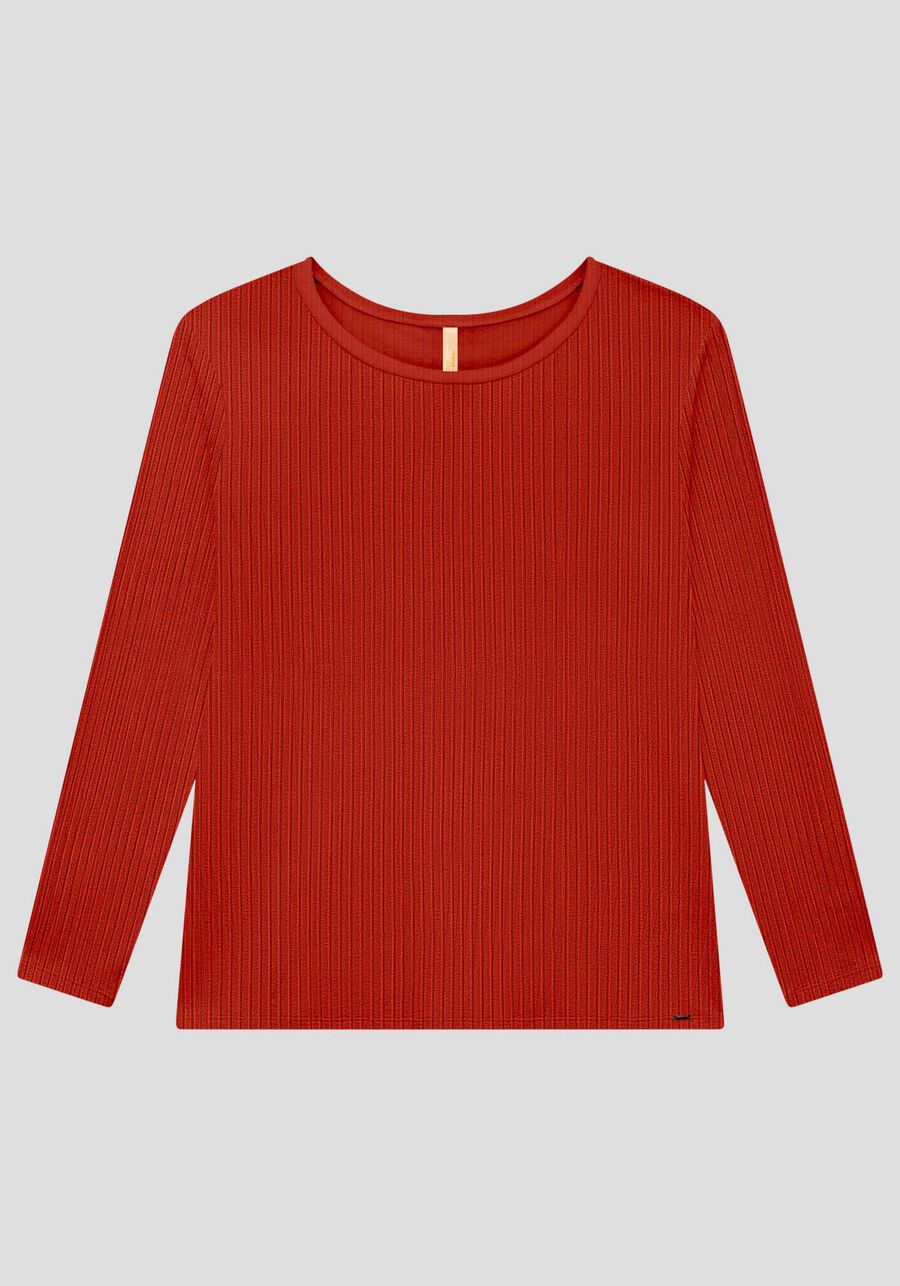 Blusa Básica De Mangas Longas Plus Size Em Malha Canelada, VERMELHO CRAPE. Blusa Básica De Mangas Longas Plus Size Em Malha Canelada, VERMELHO CRAPE, large.