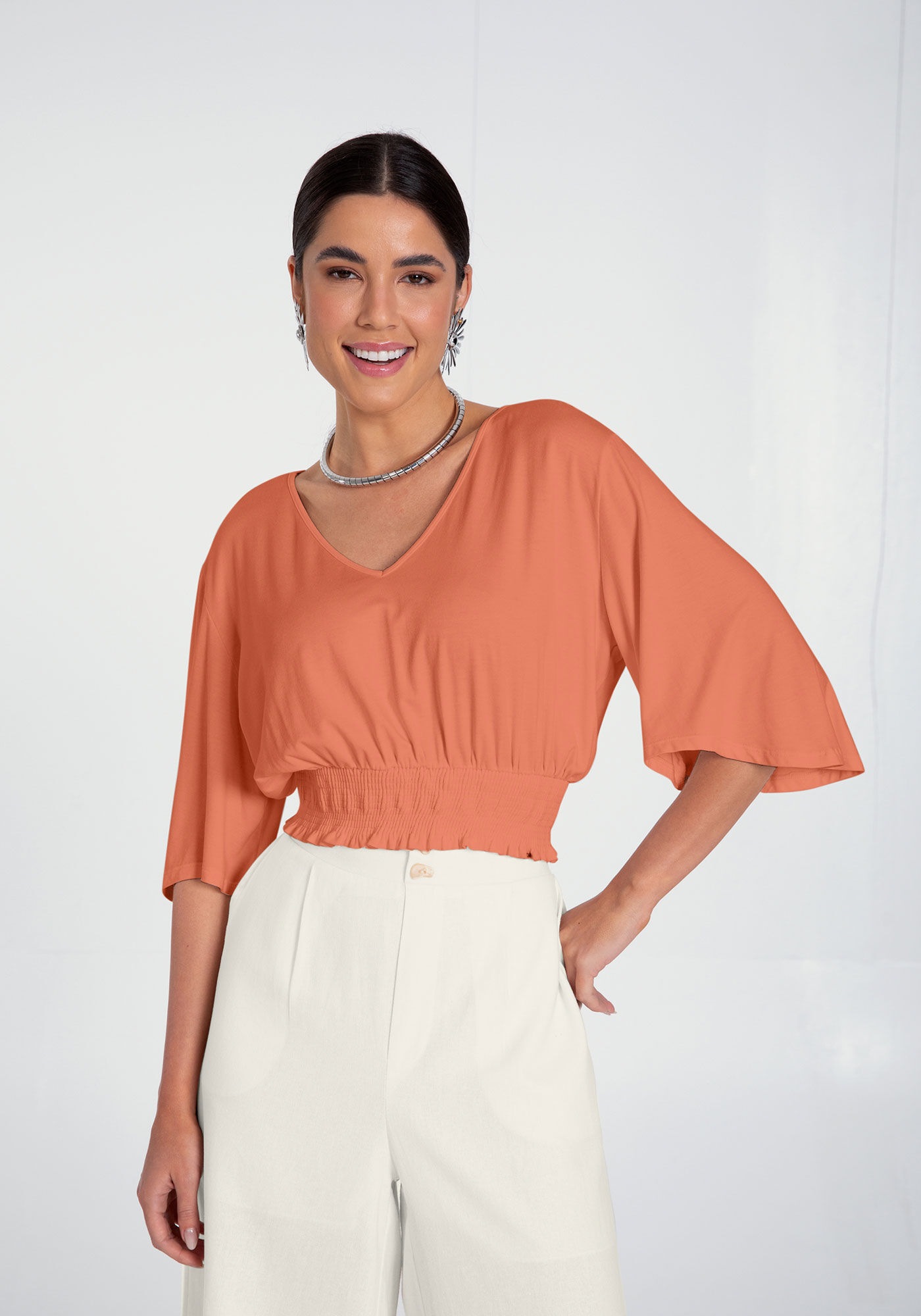 Blusa flare manga curta hot sale