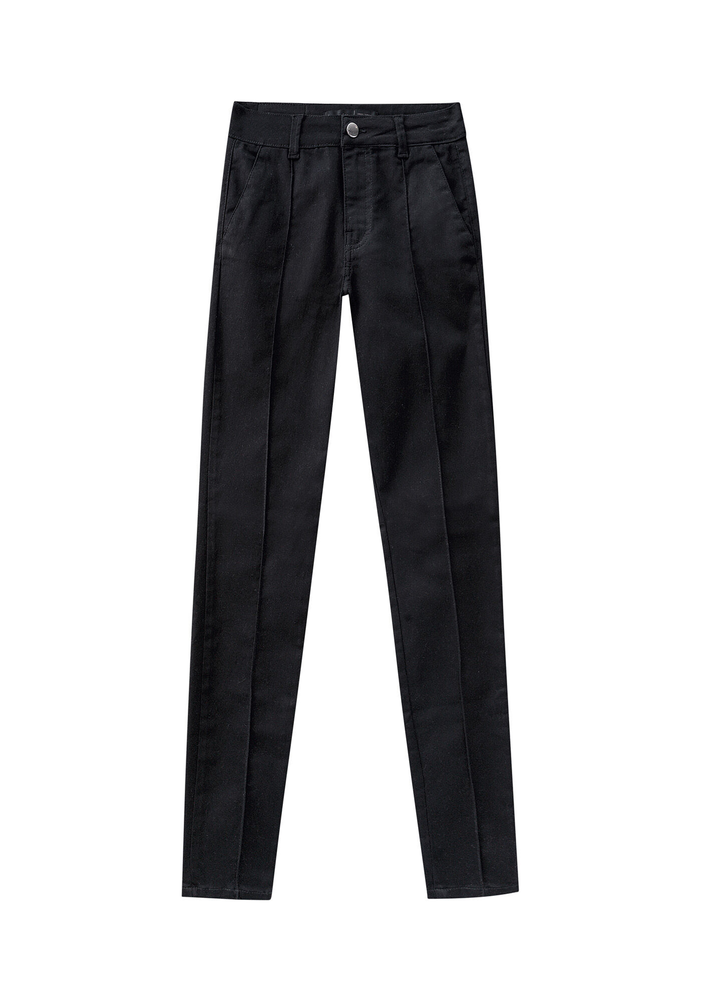 Cal&ccedil;a Skinny Em Sarja Com Cintura M&eacute;dia Chapa Barriga, PRETO REATIVO, large.