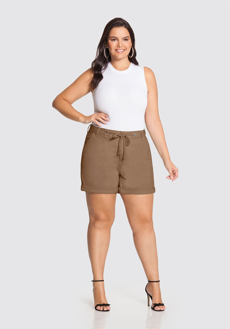 Shorts Sarja Boyfriend Plus Size, MARROM AVELA, large.