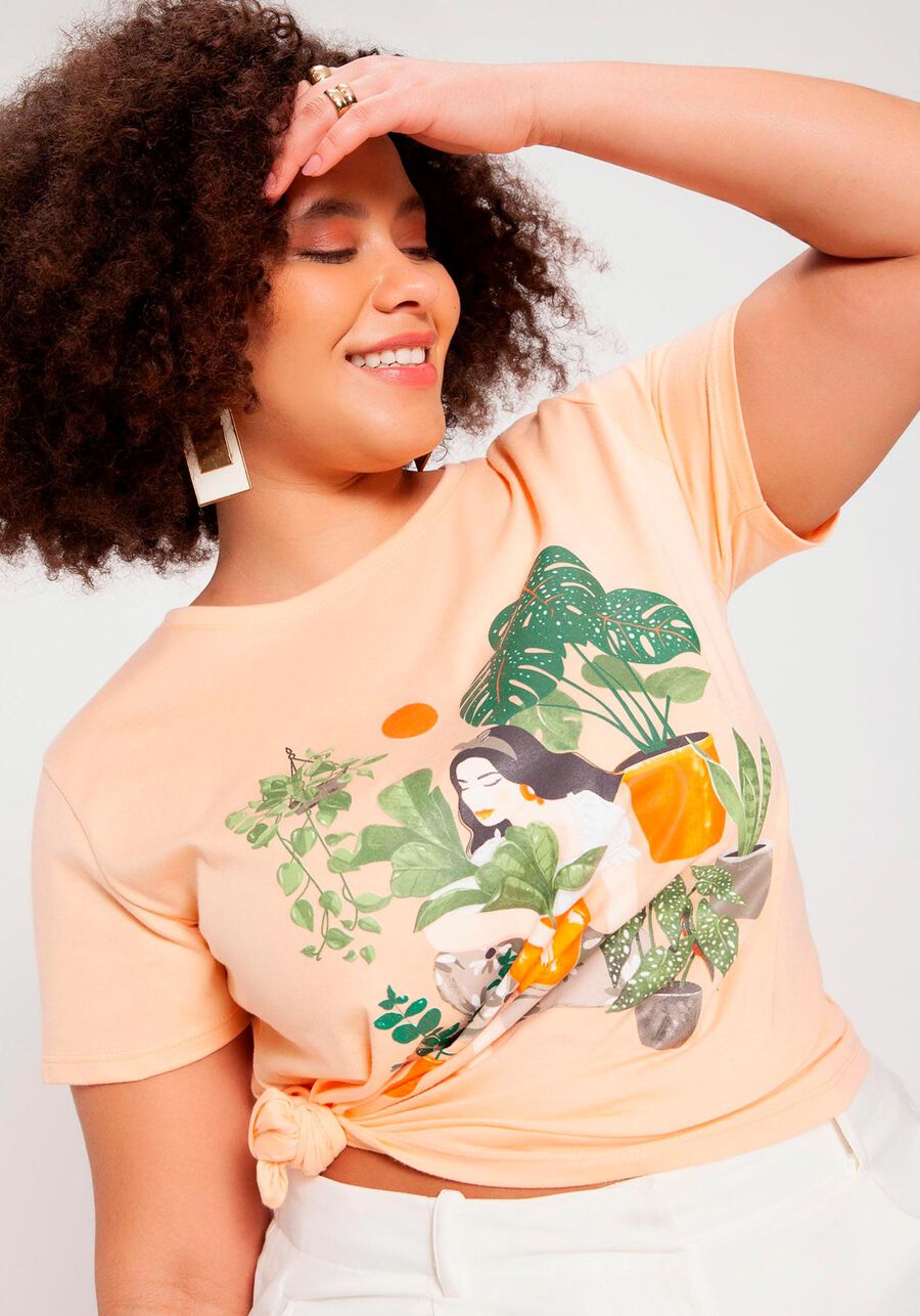 T-shirt Plus Size com Estampa Botânica, , large.