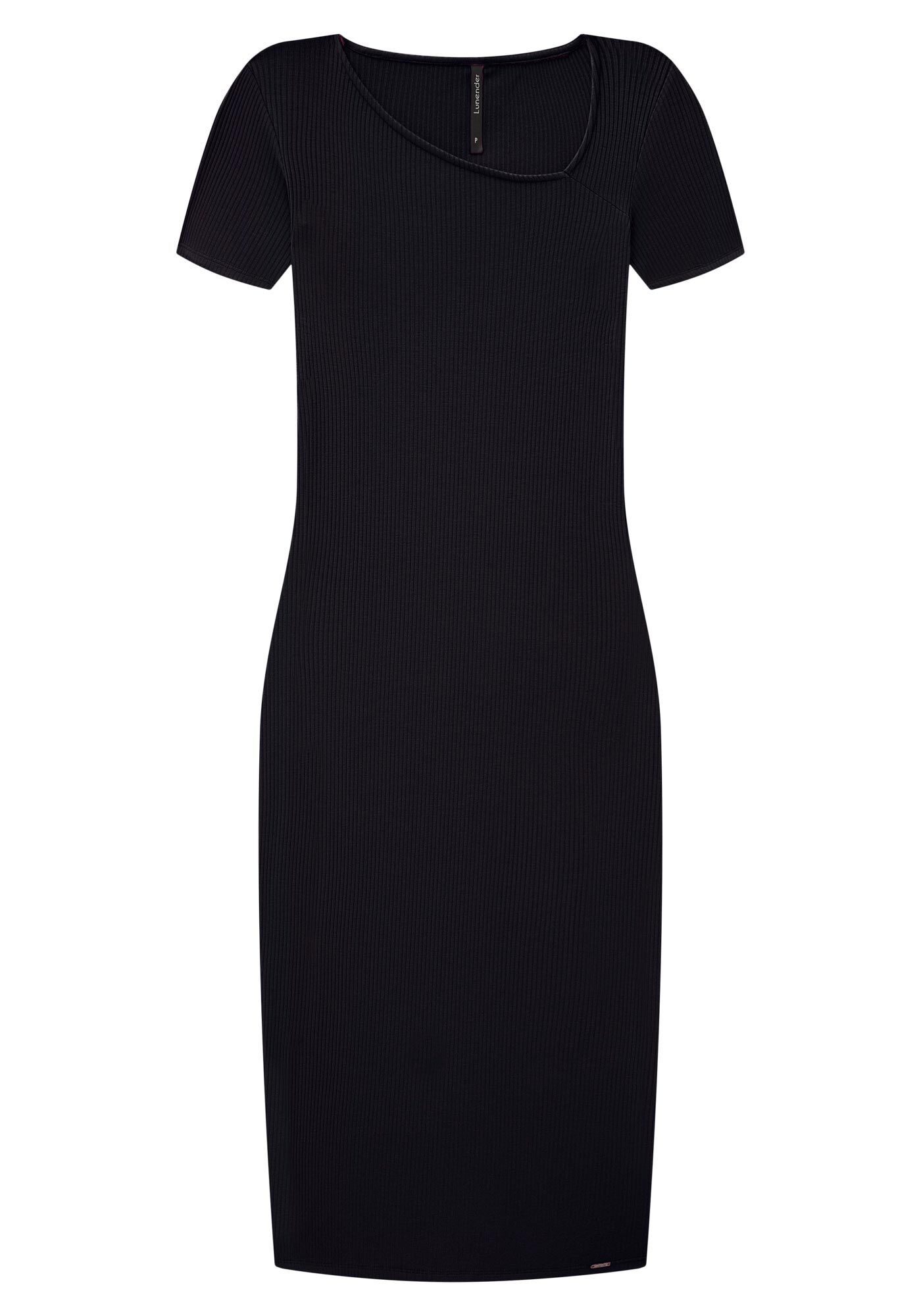 Vestido Midi Canelado com Decote Assim&eacute;trico, , large.