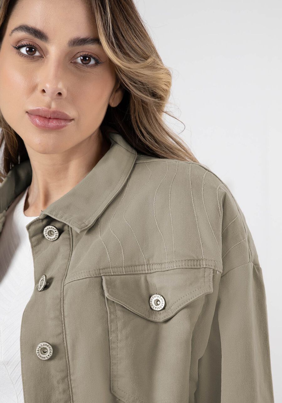 Parka em Sarja Forrada com Pelo Carneirinho, VERDE STREET. Parka em Sarja Forrada com Pelo Carneirinho, VERDE STREET, large.