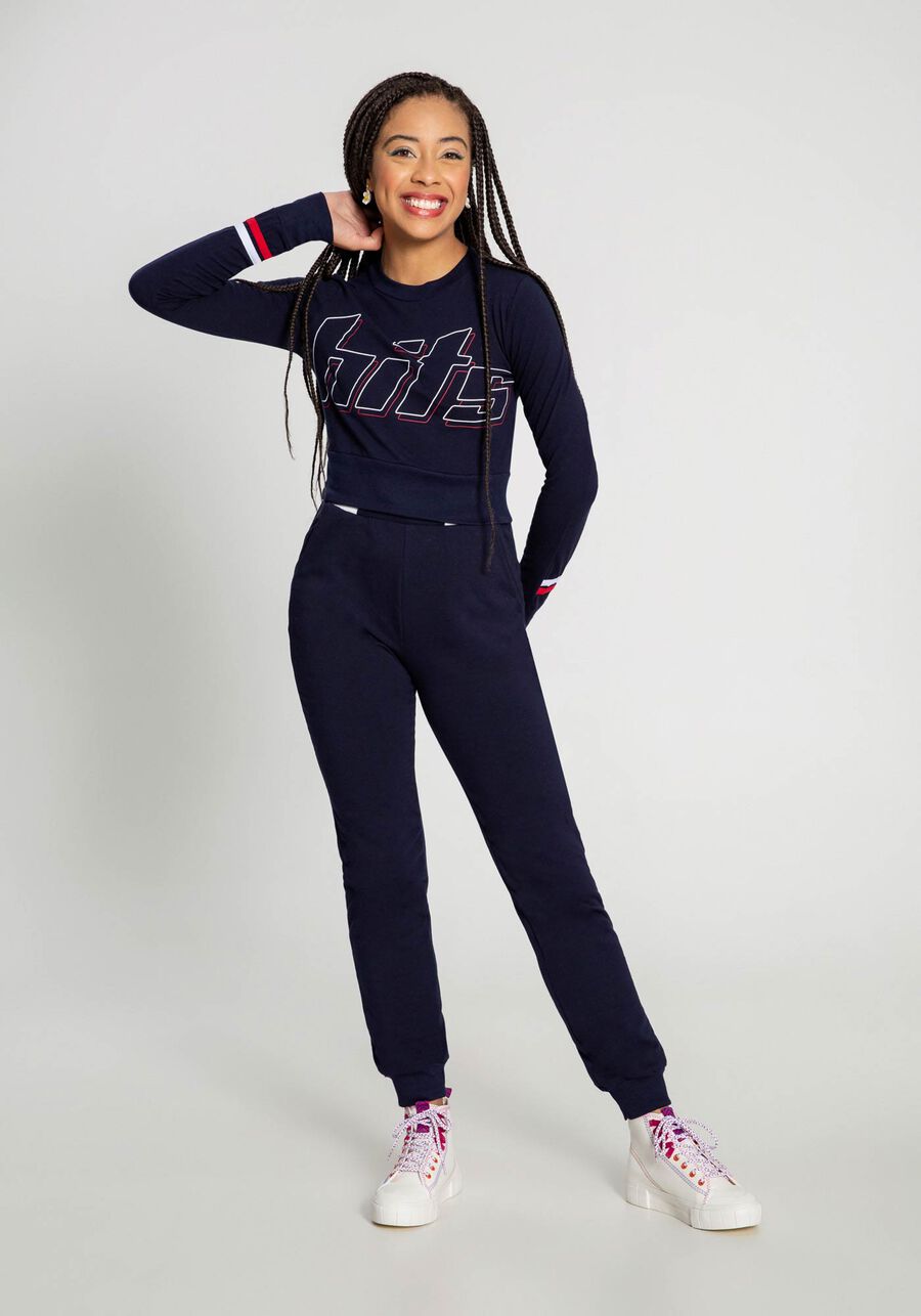 Blusa Manga Longa Cropped Estampa Hits Juvenil, MARINHO ACTION. Blusa Manga Longa Cropped Estampa Hits Juvenil, MARINHO ACTION, large.