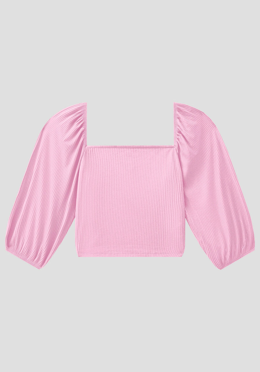 Blusa Cropped Canelada com Manga Bufante, LILAS KENLY. Blusa Cropped Canelada com Manga Bufante, LILAS KENLY, large.