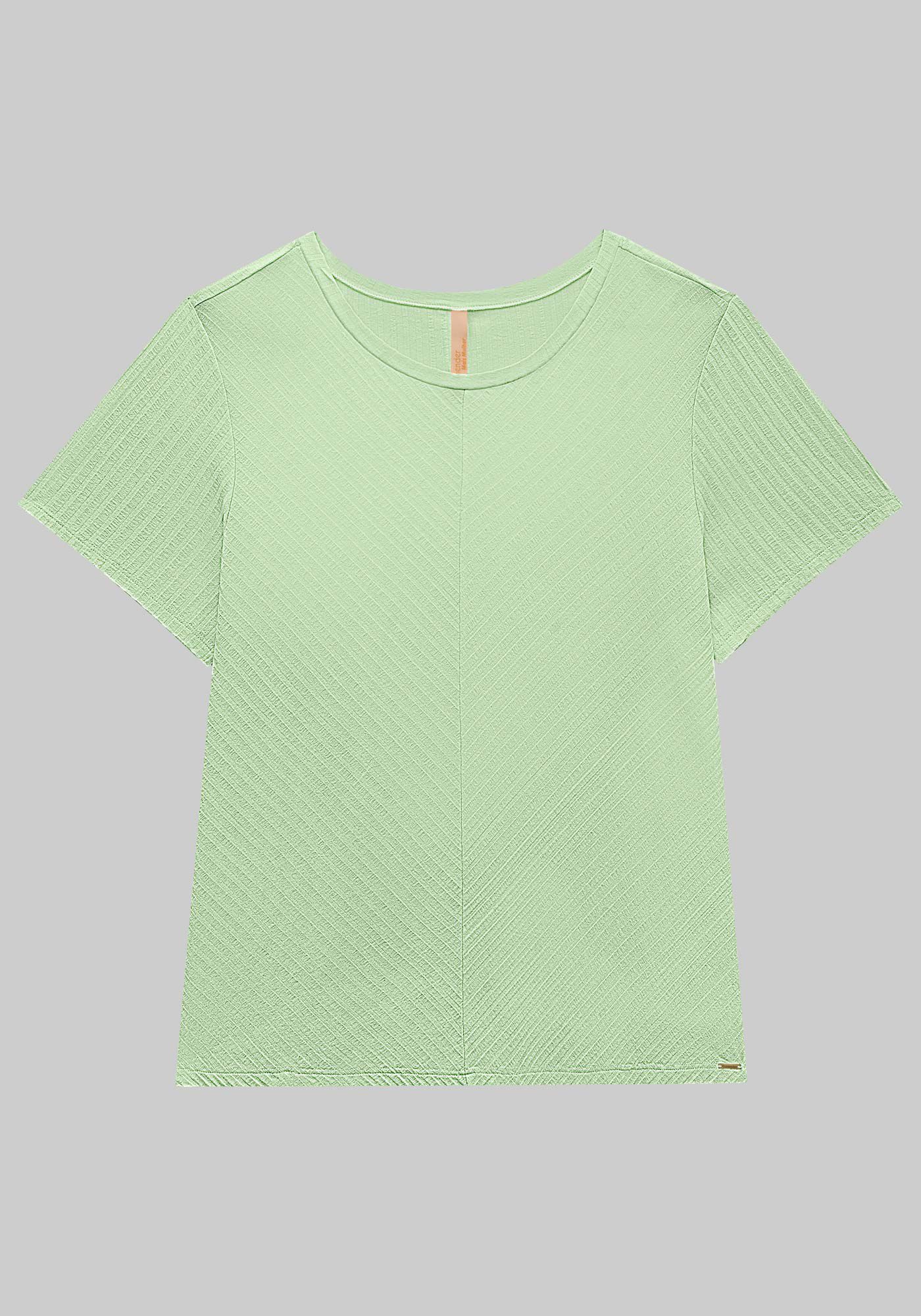 Blusa B&aacute;sica Canelada De Mangas Curtas Com Recorte Frontal, , large.