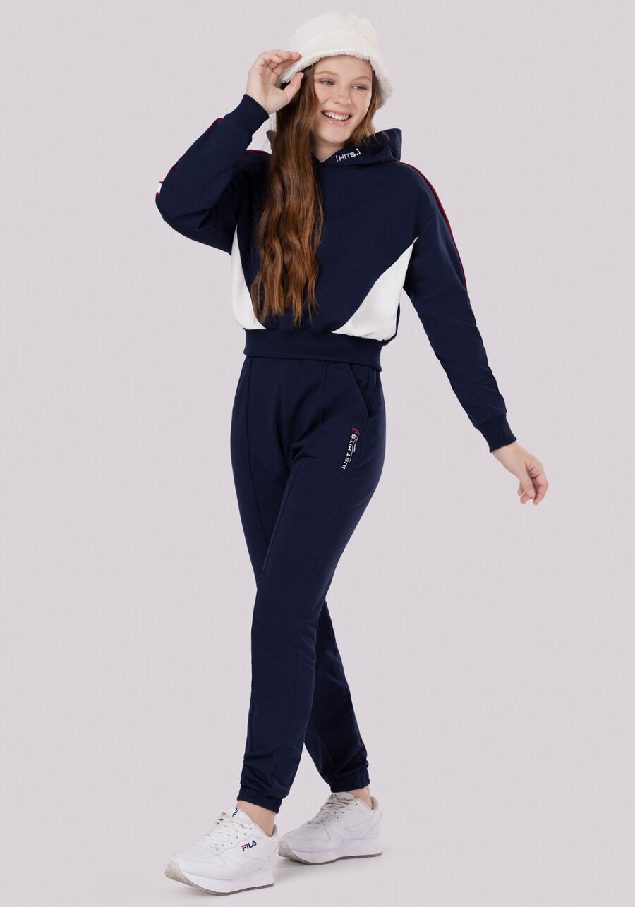 Blusão Juvenil com Capuz e Recortes, MARINHO ACTION. Blusão Juvenil com Capuz e Recortes, MARINHO ACTION, large.